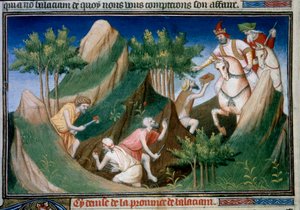 Utvinning av rubiner från berget Sighinan på order av kungen av Badakhchan (regionen i Persien) Miniatyr hämtad från "" The Book of Wonders""" ("" Devisement of the World""", "" Il Milione") av Marco Polo (1254-1324) illustrerad av Mästaren på