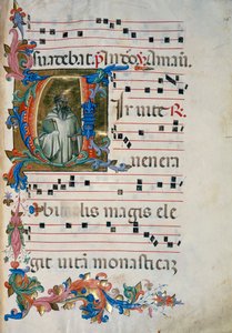 Upplyst initial med figuren San Romualdo (Corale 8, ca 76), för körbok 8 av Santa Maria degli Angeli