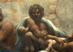 Vision of St John Evangelist on Patmos, Ascension of Christ among Apostles, or Christ in Glory av Antonio Allegri, känd som Correggio (1489-ca 1534), fresk, 966x888 cm diameter vid basen, detalj, Church of St John Evangelist, kupol, Parma