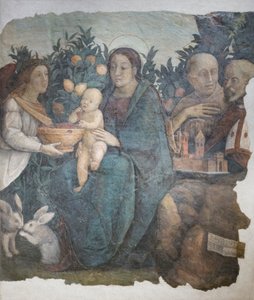 Madonna med barn och helgonet Franciskus och Quirinus, känd som Madonna dei limoni av (c.1489 1534) Correggio