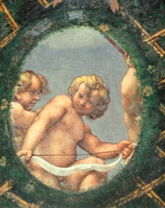 Äggformad med keruber, fresk av Antonio Allegri Da Correggio (1489-1534) Abbedissans rum, San Paolo Monastery, Parma, Italien av (c.1489 1534) Correggio