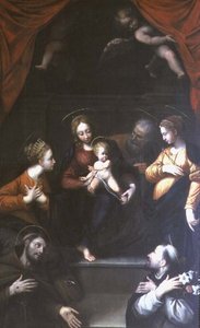 Madonna och barn med St. Joseph och andra heliga av Innocenzo da Imola