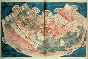 Karta över världen baserad på en beskrivning av Ptolemaeus (akvarell) av (c.90 168)(after) Ptolemy