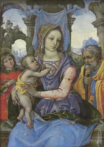 Madonna och barn med Sankt Josef och en ängel, ca 1490 (tempera på duk, överförd från trä) av 1476 1524 Capponi