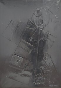 G. C. Riccardi, Combustione n. 2, 1977, blandteknik på duk, 60x80, Arpino, Umberto Mastroianni Foundation, Italien.