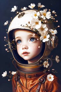barn astronaut på planeten Blommor, anpassade bildtryckstorlekar av F. Abderrahim