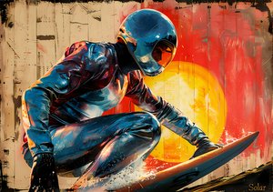 Surfer-målning, retrofilmaffisch, väggdekor, konsttryck på begäran av F. Abderrahim