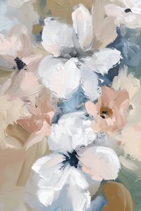 Abstrakta blommor pastellfärgade neutrala konsttryck för sovrum modern väggdekor av F. Abderrahim