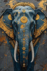 Abstrakt målning majestätisk blå indisk elefant för modern väggkonst tryck dekorering av F. Abderrahim