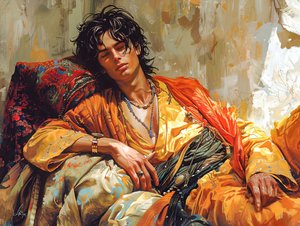 Cyberpunk figurativ väggkonst Konsttryck : Porträtt av en liggande figur av F. Abderrahim