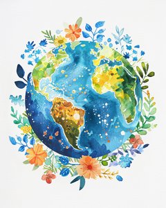Fred väggdekoration: Akvarell boho planet jorden barnkammare av F. Abderrahim