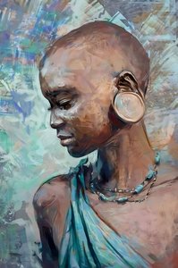 Afrikansk stamflicka med traditionell dräkt | Abstrakta figurativa konsttryck av F. Abderrahim