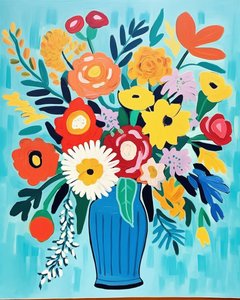 Matisse-inspiration blommor i en vas | blommiga konsttryck för väggdekor av F. Abderrahim
