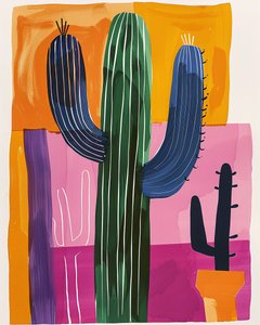 Kaktus målning på duk väggkonst tryck botaniska Henri Matisse stil av F. Abderrahim