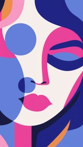 Minimalistiskt kvinnoporträtt i lila färger  vitt | canvas väggkonsttryck av F. Abderrahim