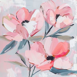 Abstrakta rosa snöblommor för väggrumsinredning, konsttryck online av F. Abderrahim