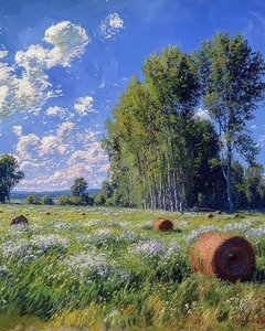 Vetefält och blommor i vårlandskap, väggkonst dekor  canvas tryck av F. Abderrahim