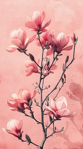 Minimalistiska rosa och grå blommor, botanisk väggdekoration för sovrum av F. Abderrahim