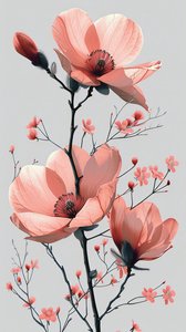 Rosa och grå Linjeskiss, blommig Minimal vägg Heminredning | tryck på begäran av F. Abderrahim