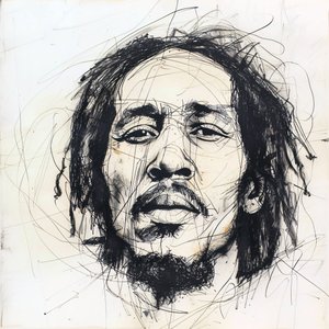 Minimalistisk skiss av Bob Marley, berömd sångare, musik, väggdekorationer av F. Abderrahim