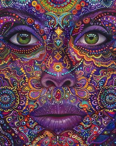 Psykedelisk kvinna med färgglatt ansikte Andliga  Mandala-mönster, konsttryck på canvas av F. Abderrahim