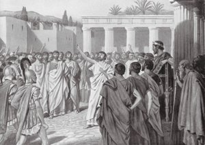 De peloponnesiska staternas kongress i Sparta, 432 f.Kr (litografi) av A.C. Weatherstone