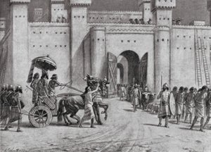 Tiglath-Pileser IV:s erövring av Damaskus, 732 f.Kr (lito) av A.C. Weatherstone