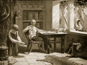 Xenophon dikterar sin historia, illustration från 