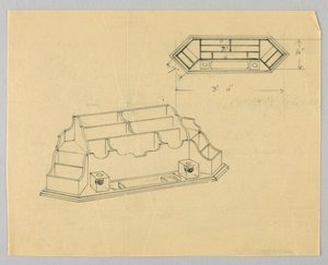 Design för skrivbordsarrangör i plan och höjd av A.N. Davenport Co.