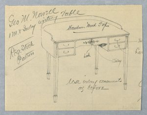 Design för inläggsskrivbord i mahogny för George M. Nowell av A.N. Davenport Co.