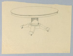 Design för ett runt bord på gjuten bas av A.N. Davenport Co.