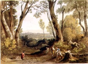 Hereford, från Dynedor Hill, graverad av Theodore H. A. Fielding (1781-1851), pub. i "pittoresk utsikt över floden Wye" av A.V. Copley (after) Fielding