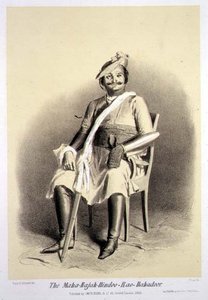 Maha-Rajah-Hindoo-Rao-Babadoor, från "Voyage in India", graverad av Jules Trayer (1824-1901) pub. i London av A. (after) Soltykoff