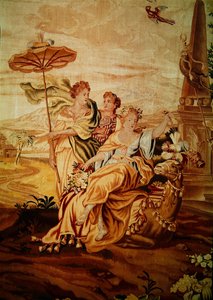 Asien, från en gobeläng av världens fyra hörn, detalj av en grupp figurer i mitten vid kamelen (detalj av 194760)