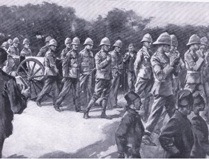 Begravning med militär utmärkelse av en boerfånge i Simonstown, från After Pretoria: The Guerilla War publicerad av Harmsworth Bros Limited, 1901