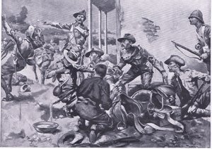 Attacken på Hamel Fontein Farm, från After Pretoria: The Guerilla War publicerad av Harmsworth Bros Limited, 1901