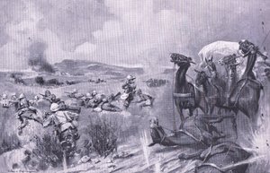 Attacken mot konvojen vid Buffelspoort, illustration från After Pretoria: The Guerilla War, 1902