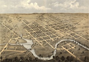 Fågelperspektiv över Columbus, Columbia Co, Wisconsin 1868. LOC 73694538 av A.; Chicago Lithographing Co. Ruger