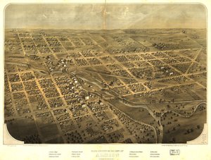 Fågelperspektiv över staden Albion, Calhoun Co, Michigan. LOC 73693419 av A.; Chicago Lithographing Co. Ruger