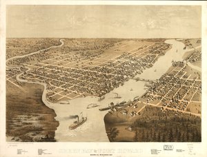 Green Bay och Fort Howard, Brown Co., Wisconsin 1867. LOC 73694541 av A.; Chicago Lithographing Co. Ruger