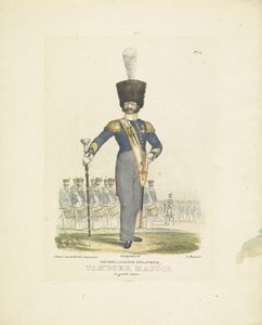 Trummajor i full uniform Trummajor i full uniform, 1820-1825 holländskt infanteri. Trummajor i stor uniform (titel på objekt) Militära dräkter av kungariket Nederländerna. Tillägnad Hans Excellence Willem van Bylandt (serie