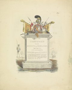 Titeltryck för serie uniformer i Konungariket Nederländerna, 1820-1825 Militära dräkter av kungariket Nederländerna. Tillägnad Hans Excellence Willem van Bylandt (serietitel på objekt)