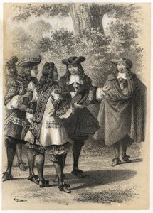 Möte i Paris mellan Jean Racine (1639-1699) och Pierre Corneille (1606-1684). Gravyr av A. Duruy i "" litterära illustrationer av Frankrike; guld, Anekdotisk galleri av våra huvudförfattare intresserade av deras handlingar och deras inskriptioner”” av J.B.