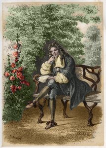 Porträtt av Nicolas Boileau (1636-1711) dit Boileau-Despreaux (Boileau Despreaux), en fransk författare i sitt hus i Auteuil. Gravyr av A. Duruy i "" litterära illustrationer av Frankrike; eller, anekdotisk galleri av våra huvudförfattare intresserade av d