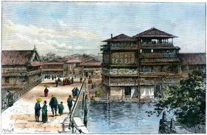 Yebis Bridge, Kosaka, Japan, 1891 av A. Forsyth