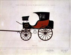 Design av en vagn för Postverket, graverad av Engelmann och Graf av A. G. (after) Ducoudray
