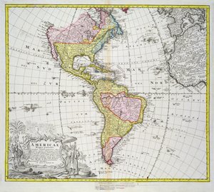 Karta över Amerika, utgiven av Homann, 1746 (färggravyr)