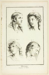 Teckning: Känslouttryck (förundran, kärlek, vördnad, hänförelse), från Encyclopédie av A. J. Defehrt