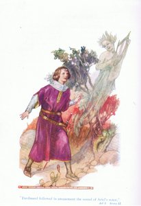 Ferdinand följde med förvåning ljudet av Ariels röst (The Tempest), från Tales from Shakespeare pub. av Ward Lock & Co Ltd av A. Jackson