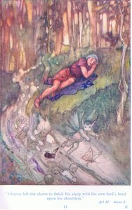 Oberon lämnade clownen för att avsluta sin sömn med dårhuvudet på sina axlar (En midsommarnattsdröm), från Tales from Shakespeare pub. av Ward Lock & Co Ltd av A. Jackson